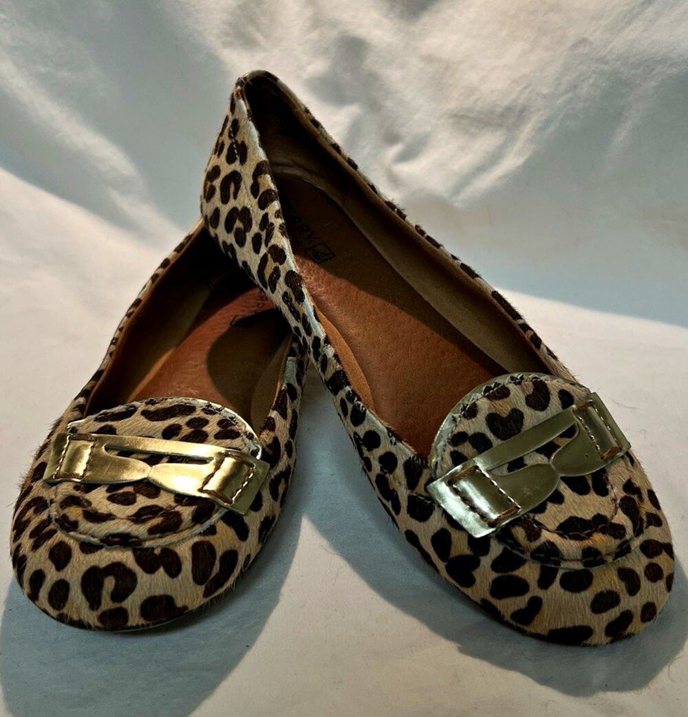 Sperry Top-Sider Women’s 5M Leopard Hair-On Leather Flats Gold Accent